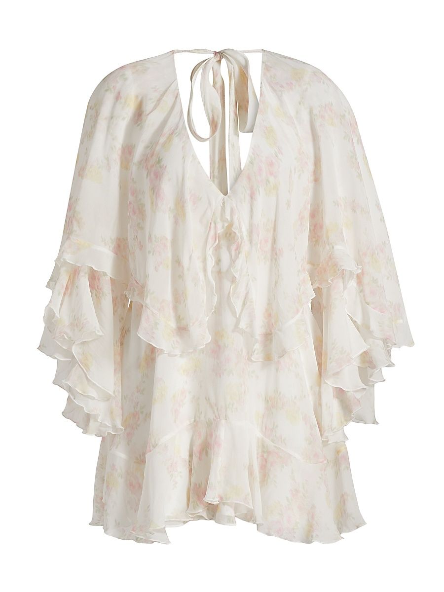 Women's Avaline Floral V-Neck Minidress - White Peach - Size Large