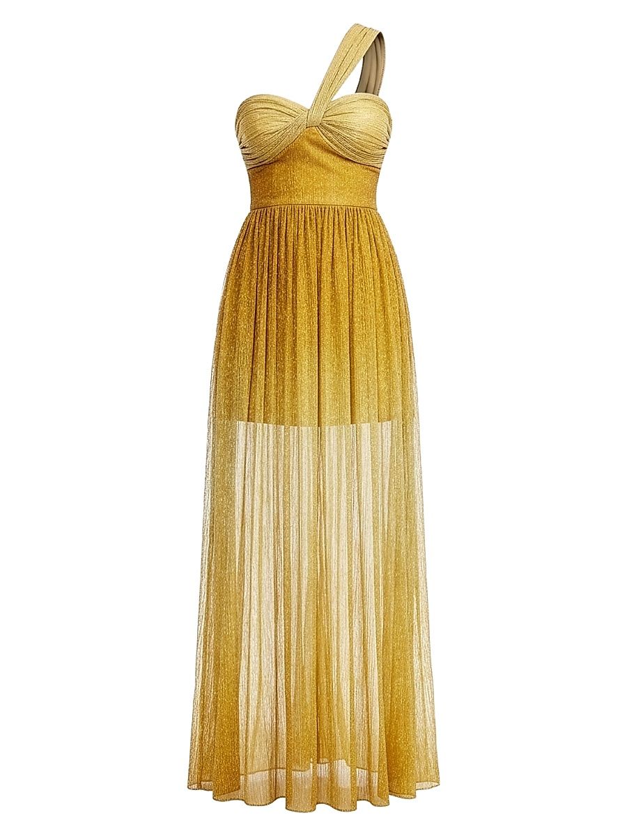 Women's Idalia Metallic One-Shoulder Gown - Golden Haze - Size XXL