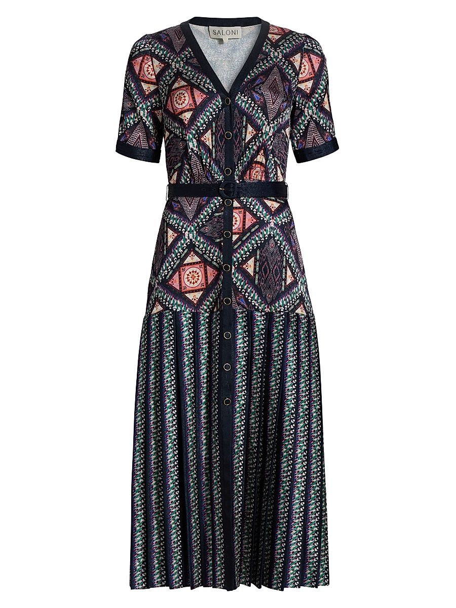 Women's Lea Belted Floral Satin Shirtdress - Compass Navy - Size 4