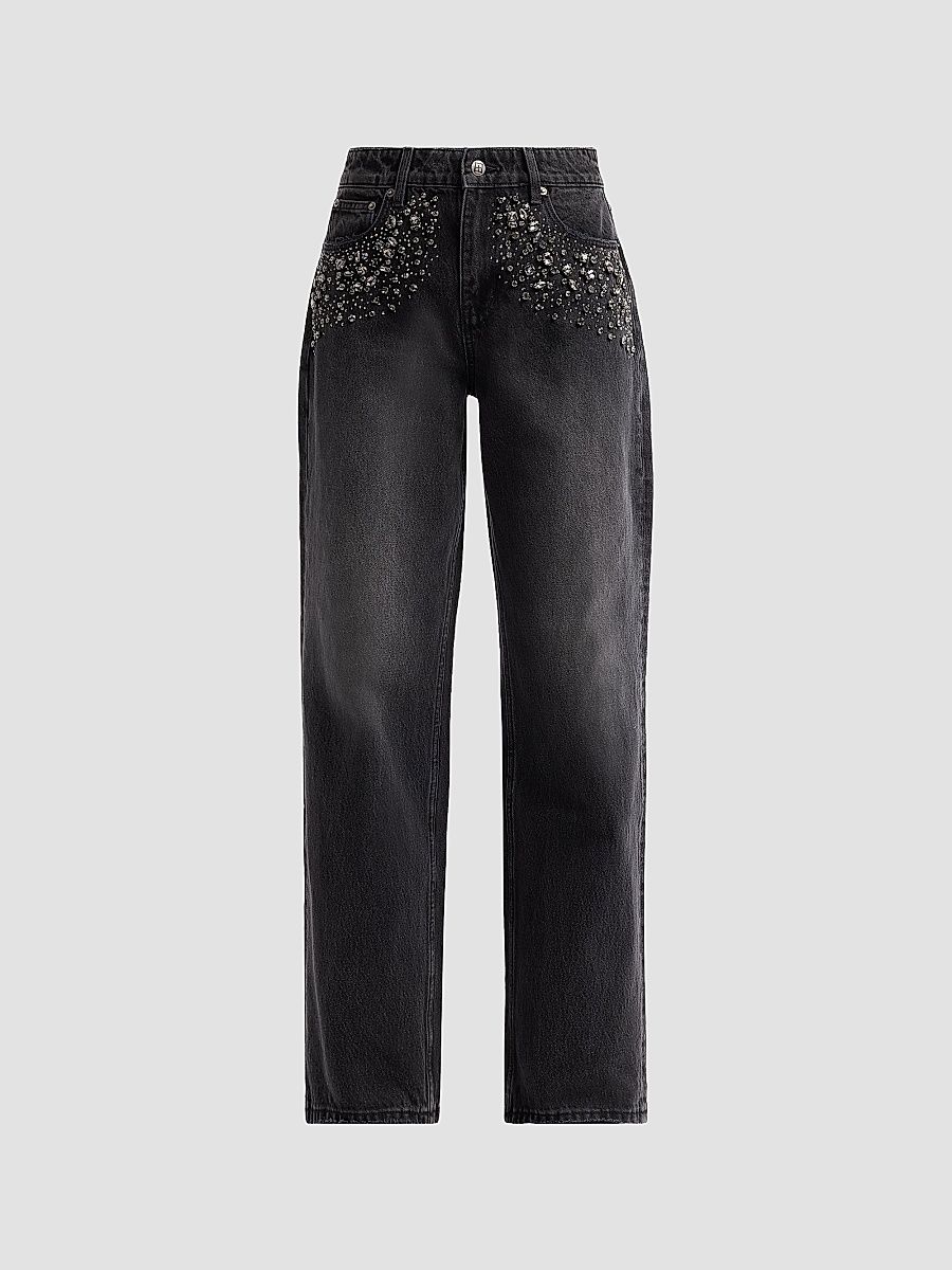 Women's Low Rider Embellished Jeans - Black - Size 31