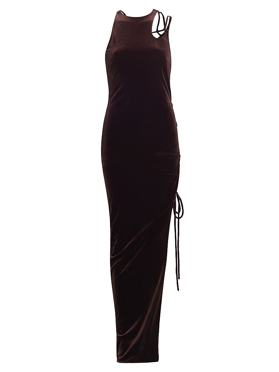 Women's Lace-Up Velvet Maxi-Dress - Brown - Size 8