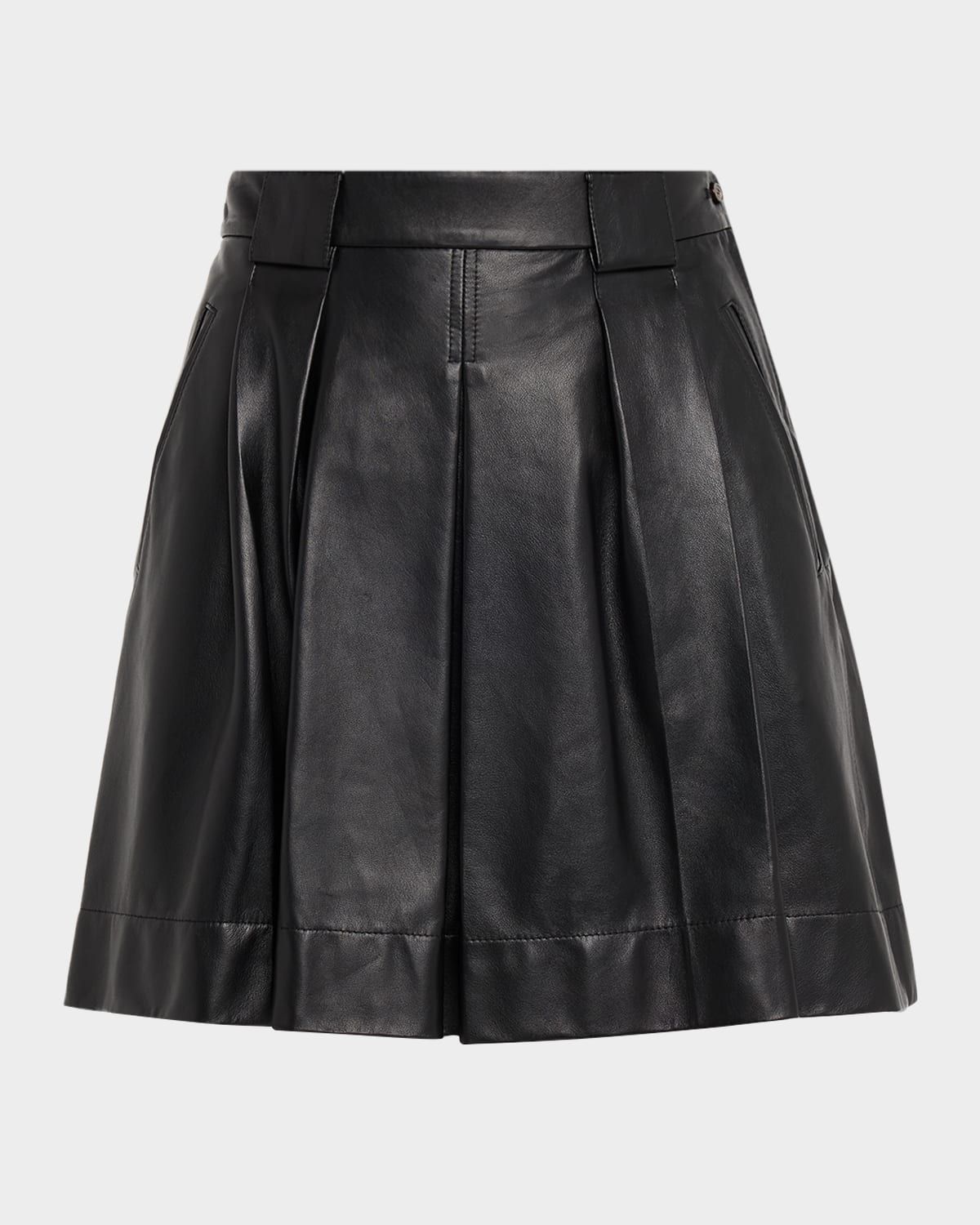 Pleated Nappa Leather Mini Skirt