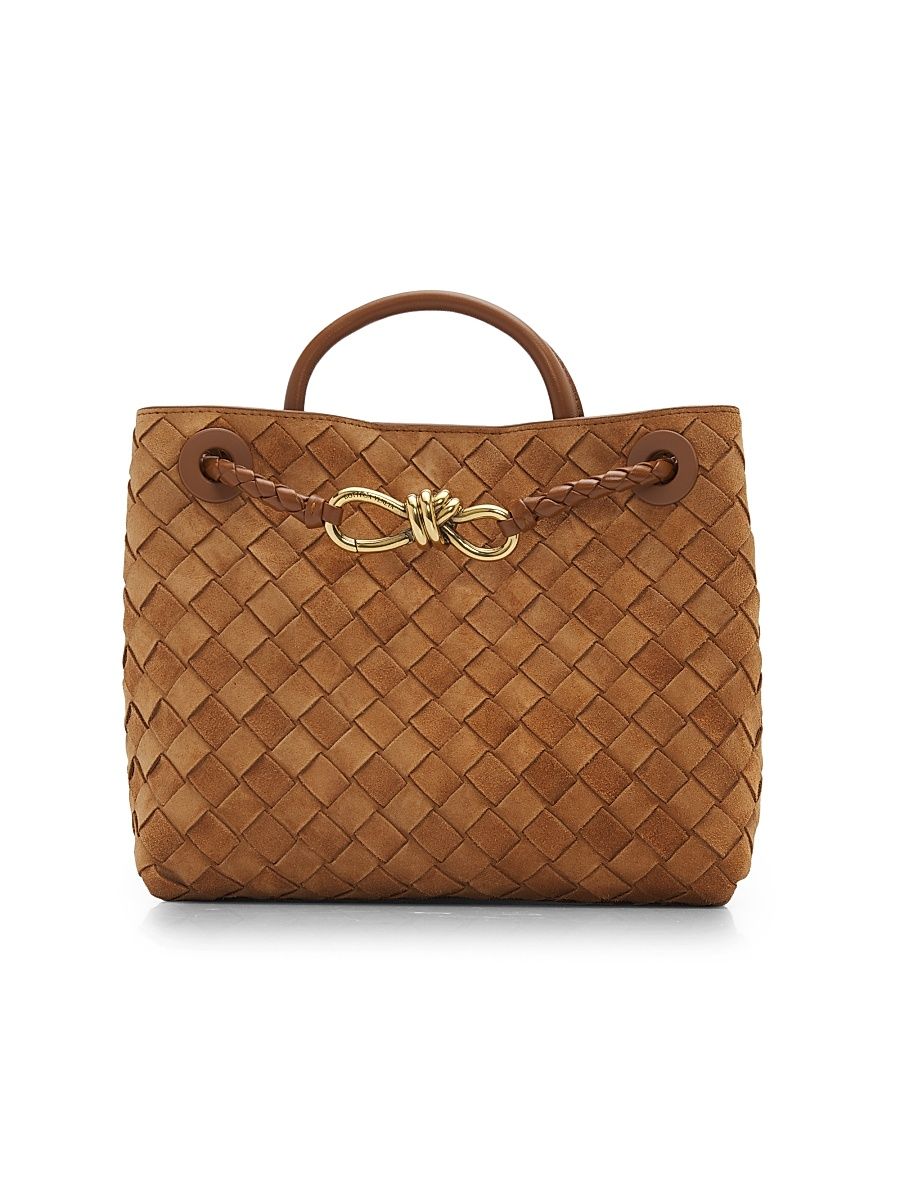 Women's Andiamo Small Intrecciato Suede Top Handle Bag - Amber