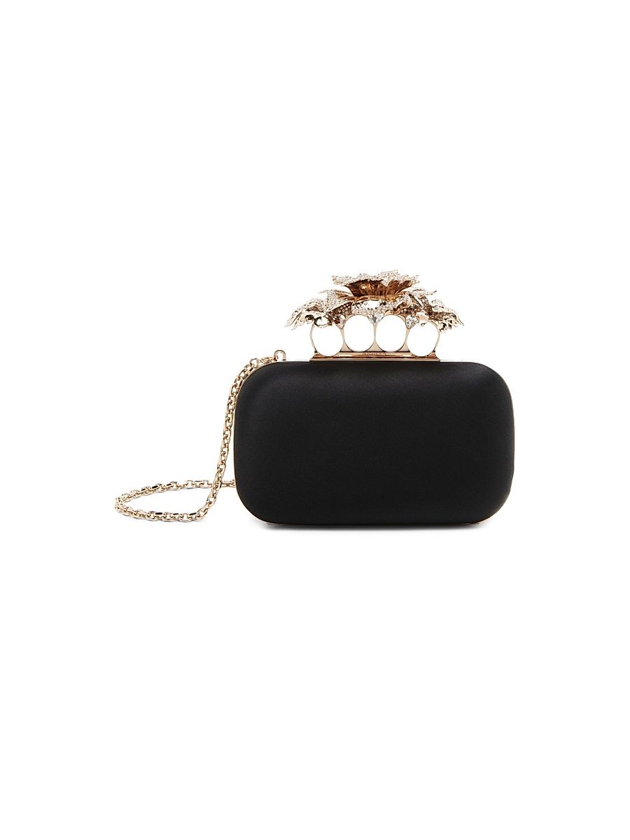 Women's Carnation Embellished Silk Clutch - Black Gold
