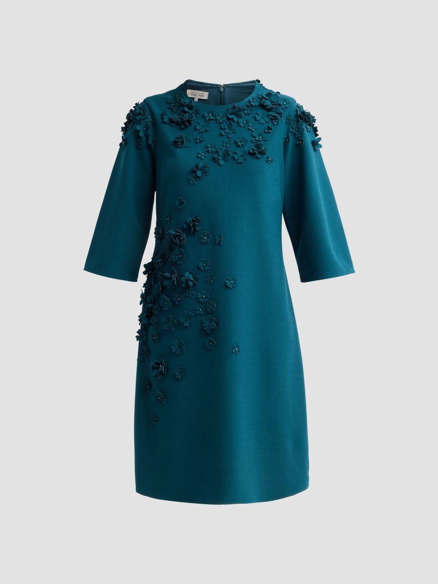 Teri Jon by Rickie Freeman Women's Crepe Cocktail Dress - Dark Teal - Size 18