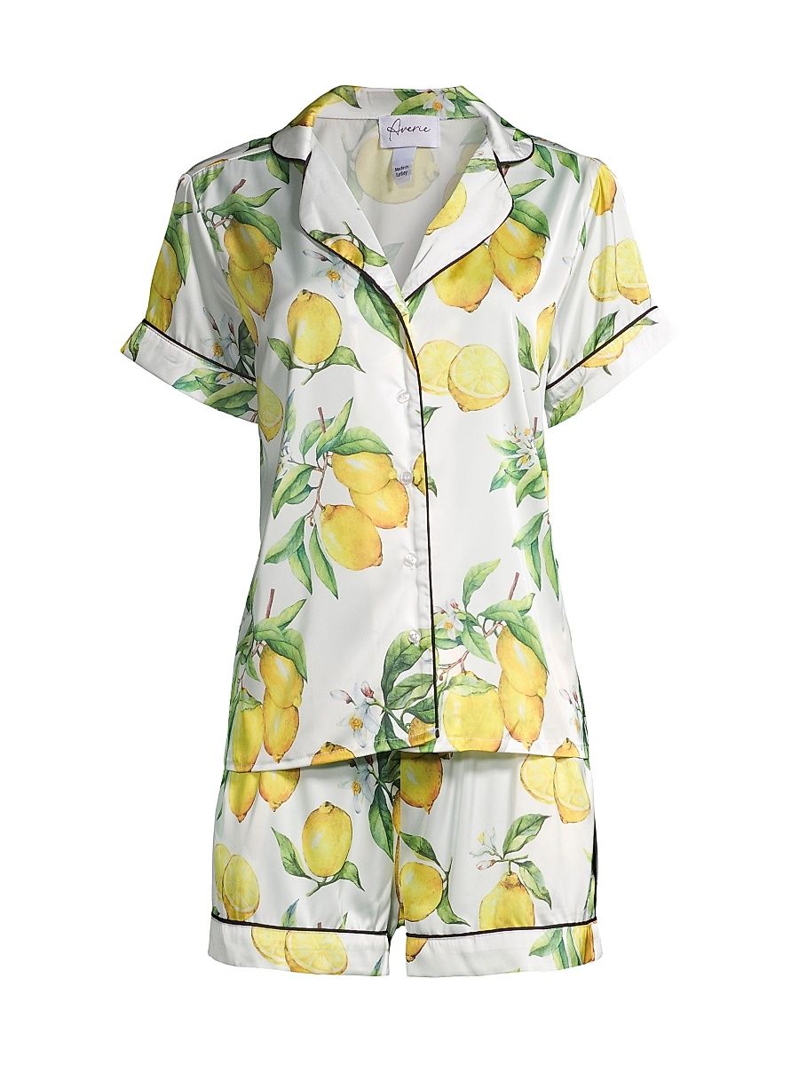 Women's Two-Piece Citrus Print Short Pajama Set - White - Size XL