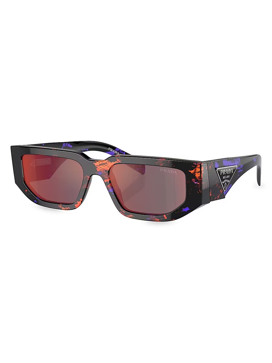 Men's 54MM Rectangular Sunglasses - Abstract Orange Purple Mirror