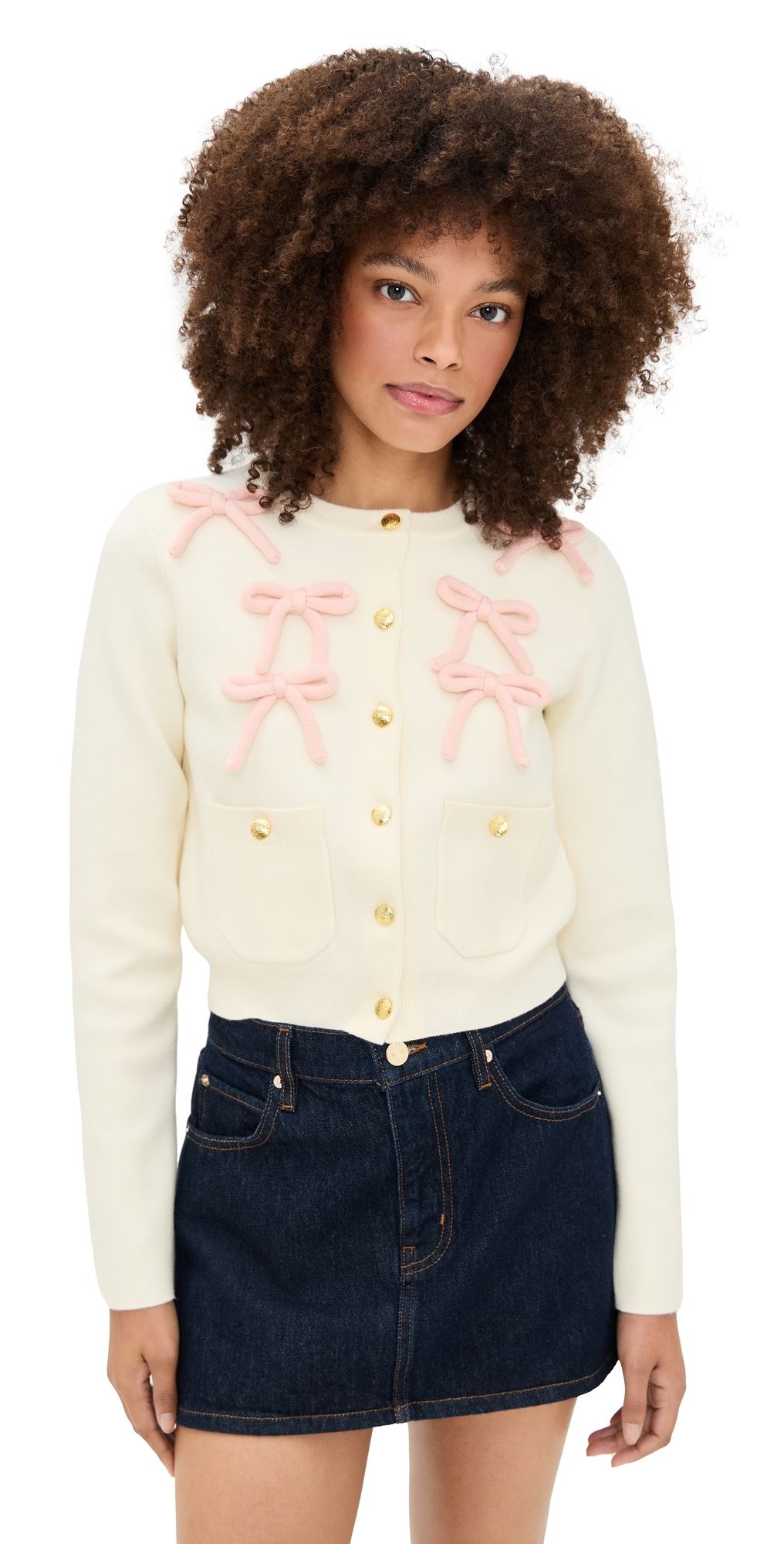 English Factory Bow Cardigan Cream/Pink L