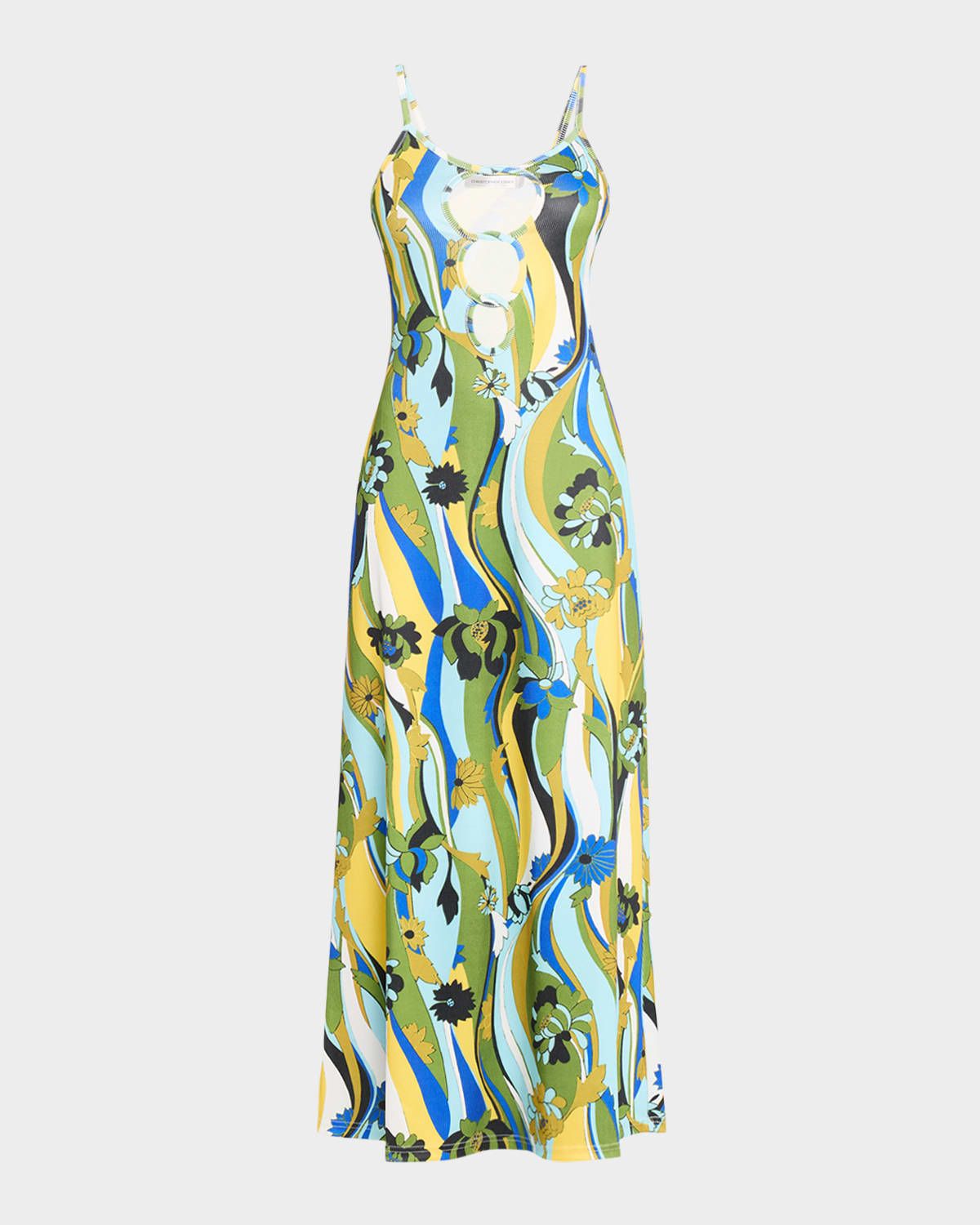 Acidic Floral Rib Chain-Keyhole Ankle Dress