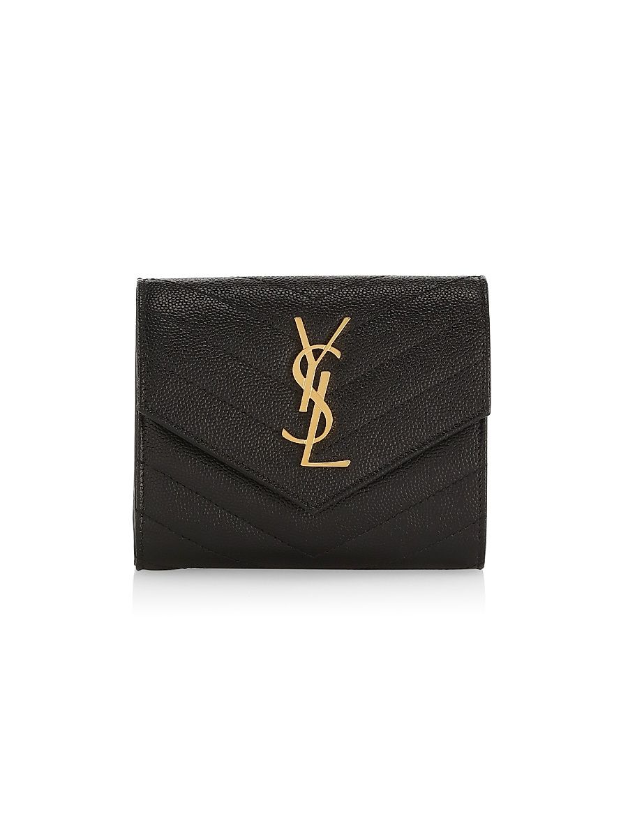 Women's Logo Matelassé Leather Tri-Fold Wallet - Noir