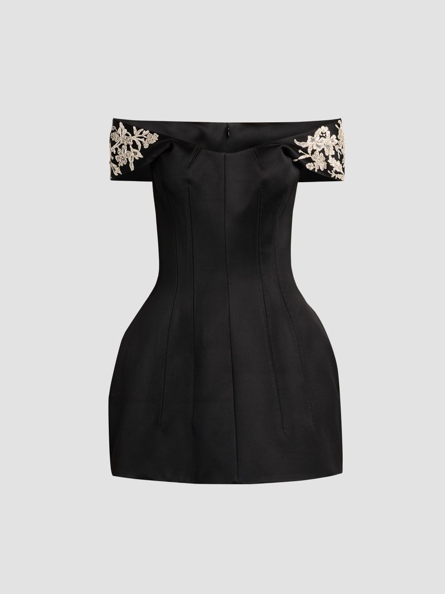 McQueen Women's Embellished Off-The-Shoulder Mini Cocktail Dress - Black - Size 10