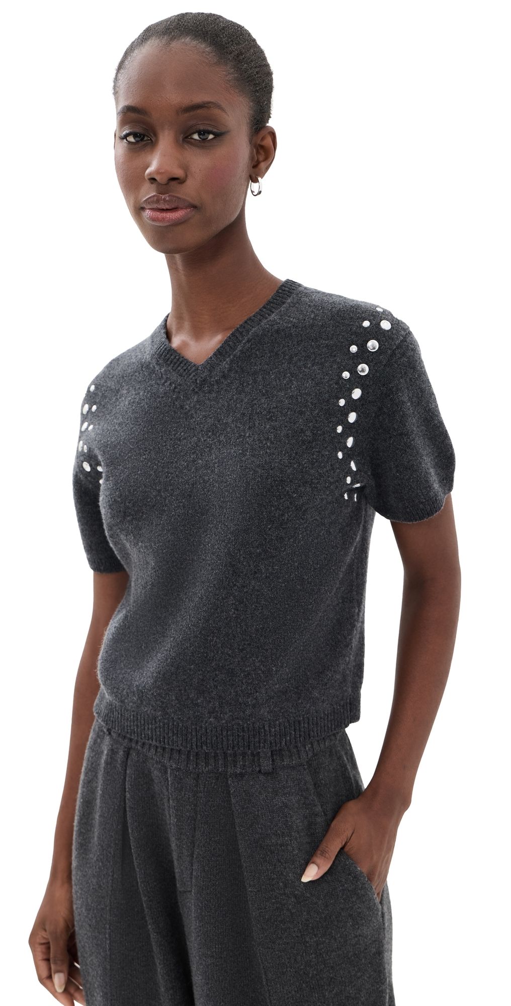 3.1 Phillip Lim Wool Blend Boxy V-Neck Sweater Charcoal XS