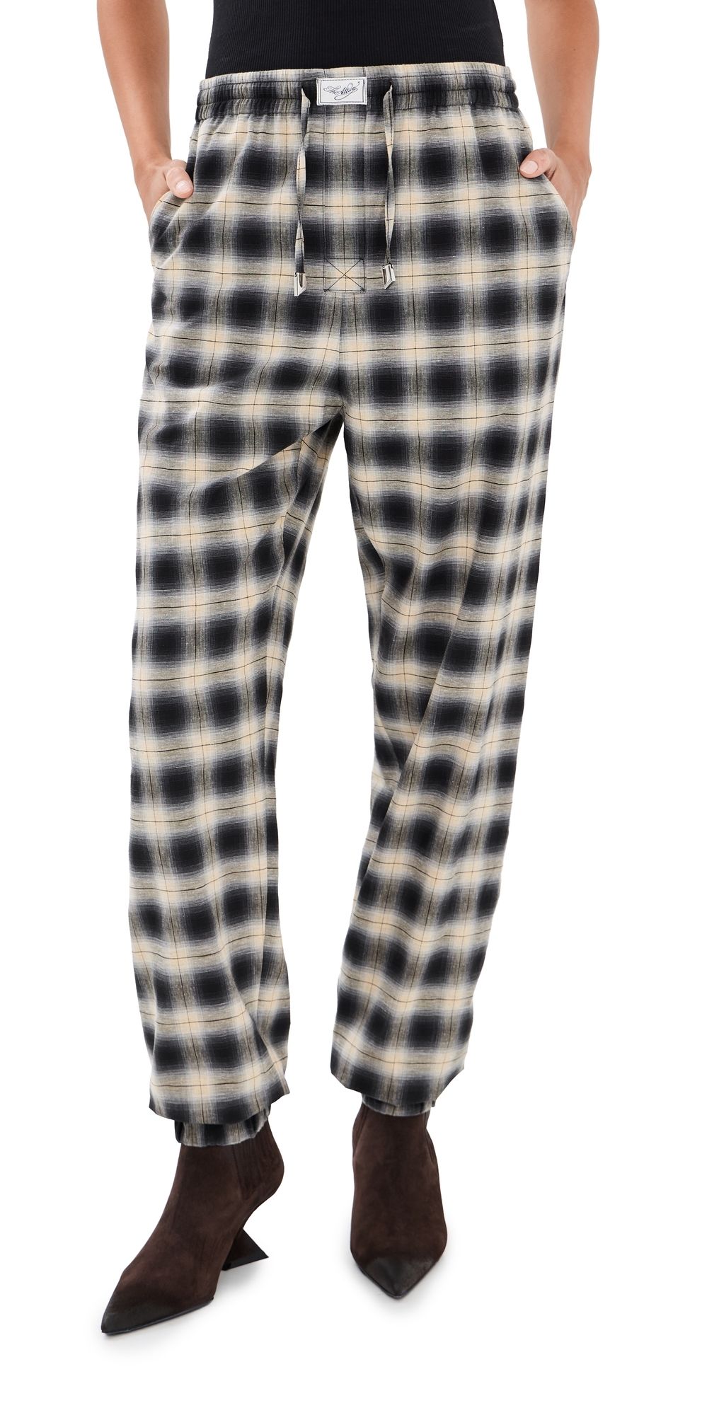 The Attico Long Check Balloon Pants Sand/Black 40