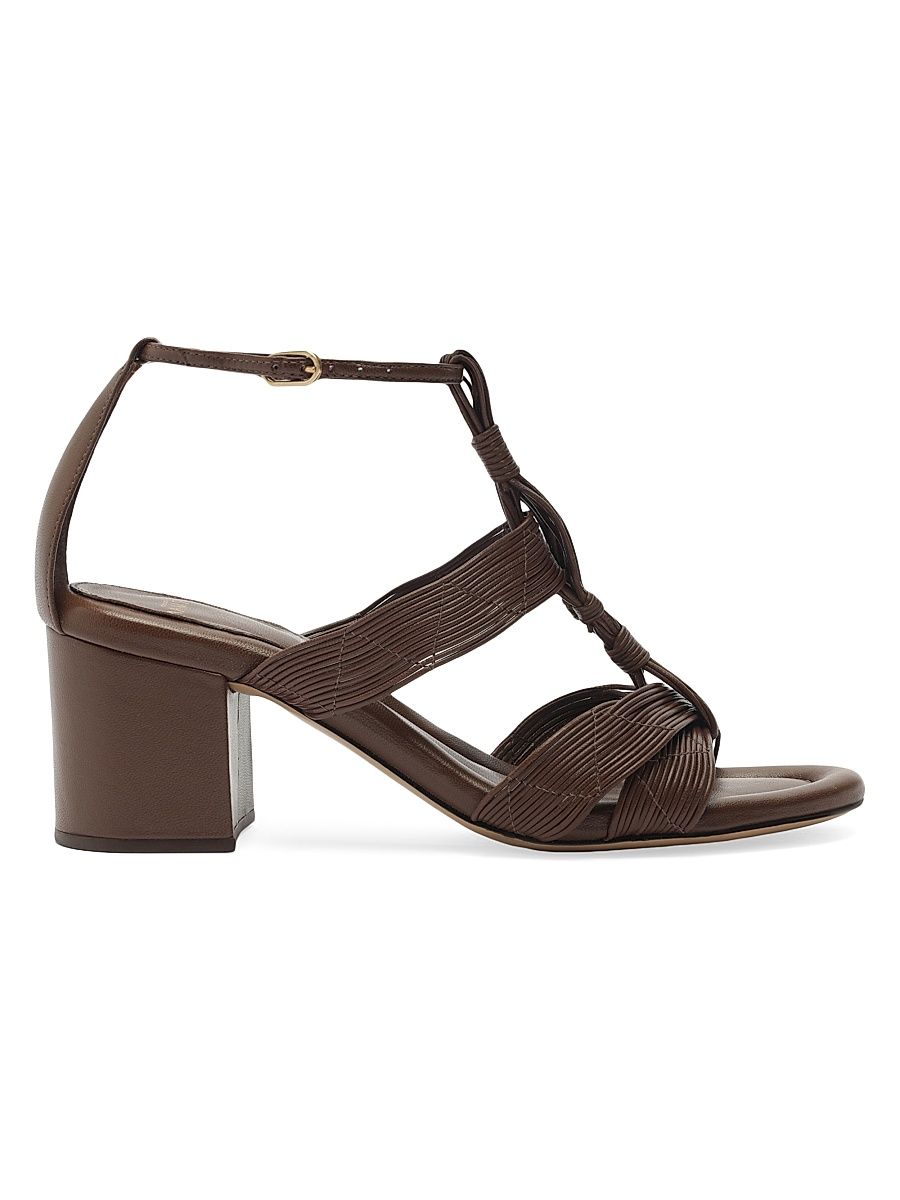 Women's Olga 60MM Leather Block-Heel Sandals - Rich Brown - Size 9.5