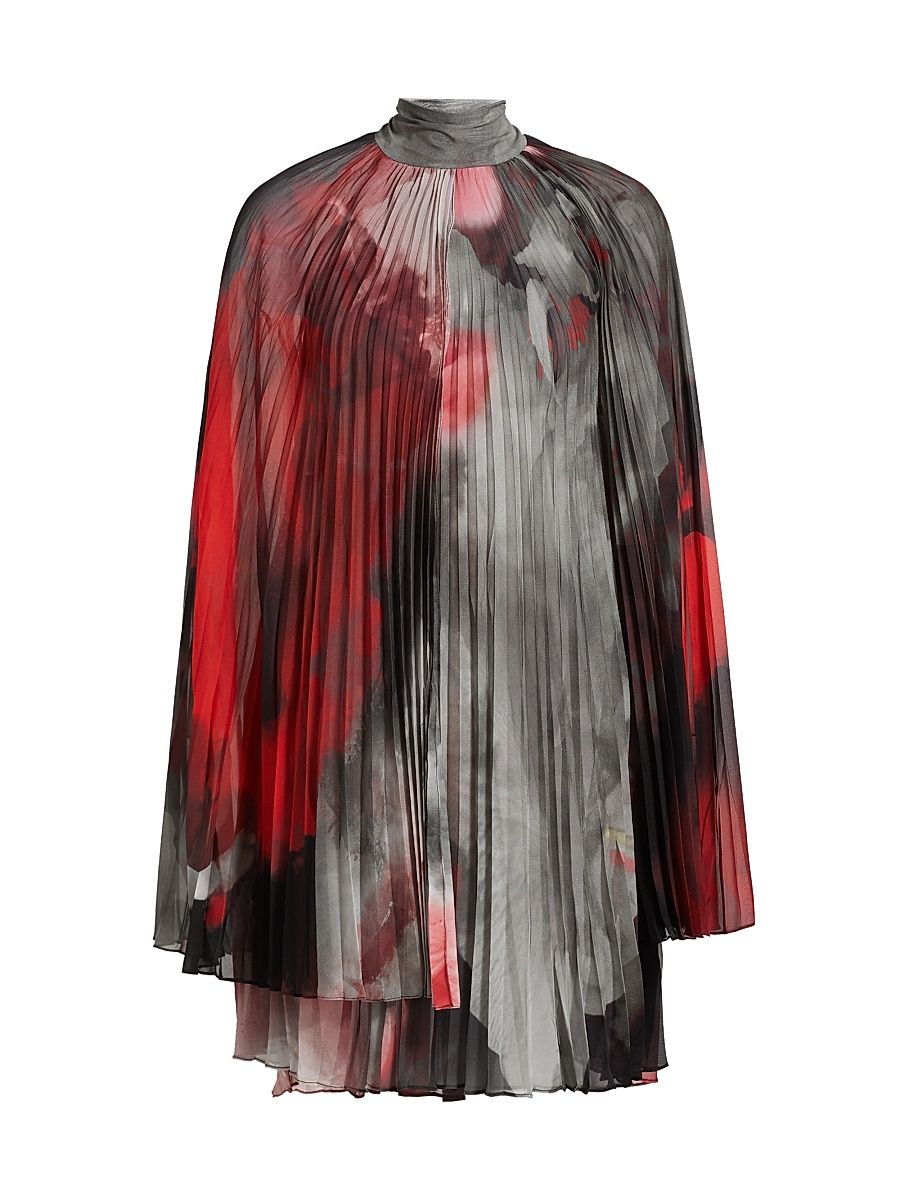 Women's Floral Plissé Silk-Blend Dress - Red Multi - Size 6