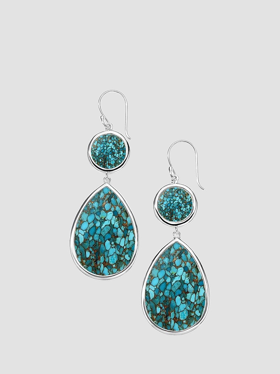 Women's Polished Rock Candy Dot & Teardrop Sterling Silver, Bronze & Turquoise Earrings - Silver