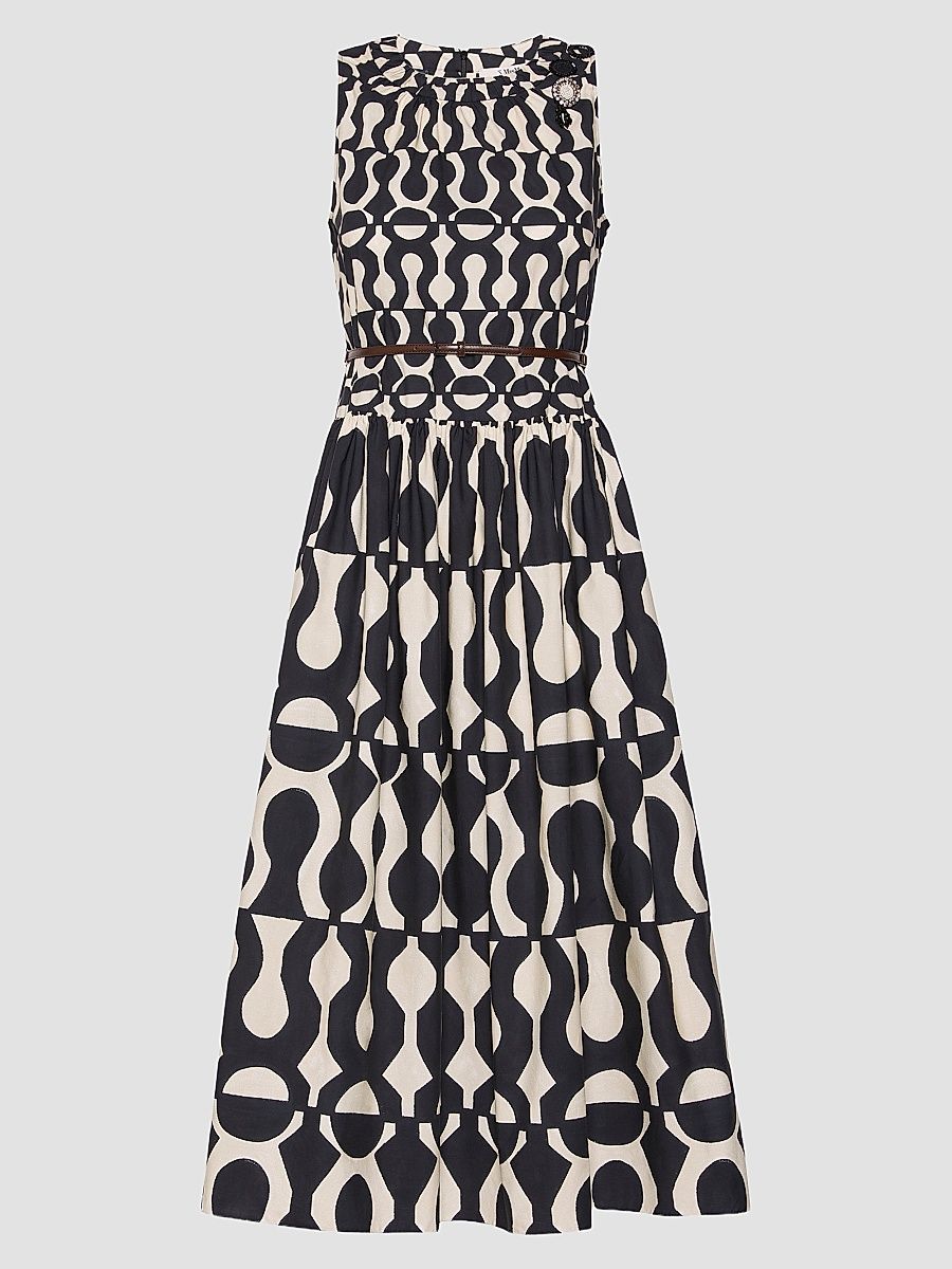 Women's Printed Cotton Poplin Dress - Black - Size 14