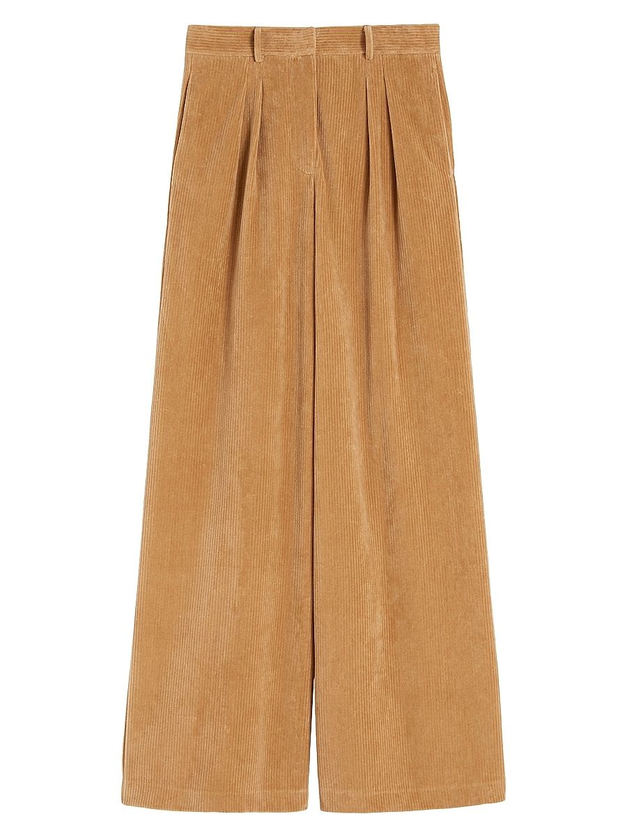 Women's Flared Velvet Trousers - Camel - Size Large