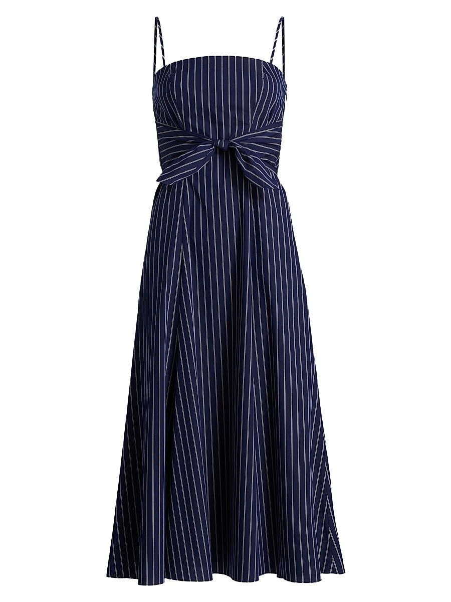 Women's Zandra Striped Shirting Tie-Front Midi-Dress - Dark Navy Stripe - Size 10