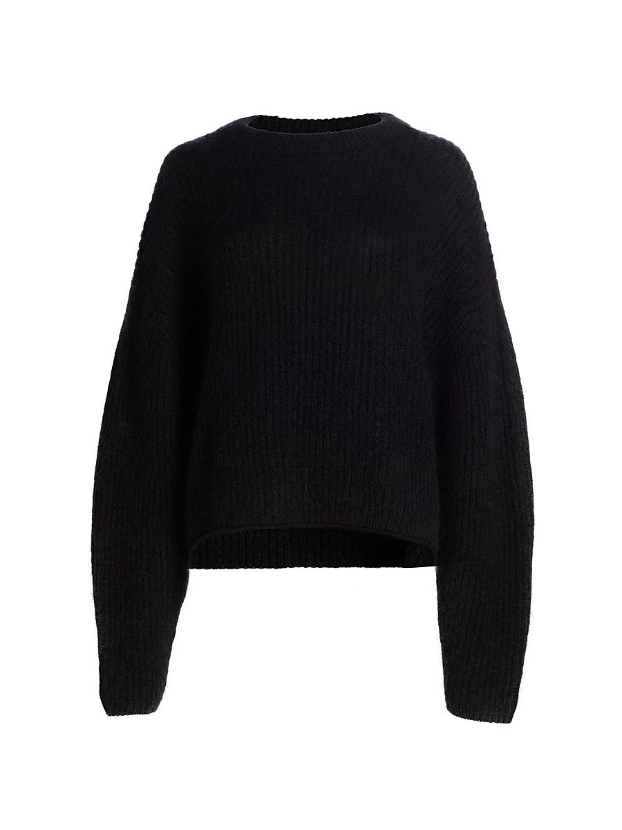 Women's Rib-Knit Mohair-Blend Sweater - Black - Size Large