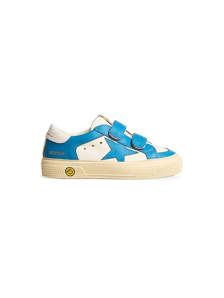 Boy's May School Leather Sneakers - White Blue - Size 1.5 (Child)