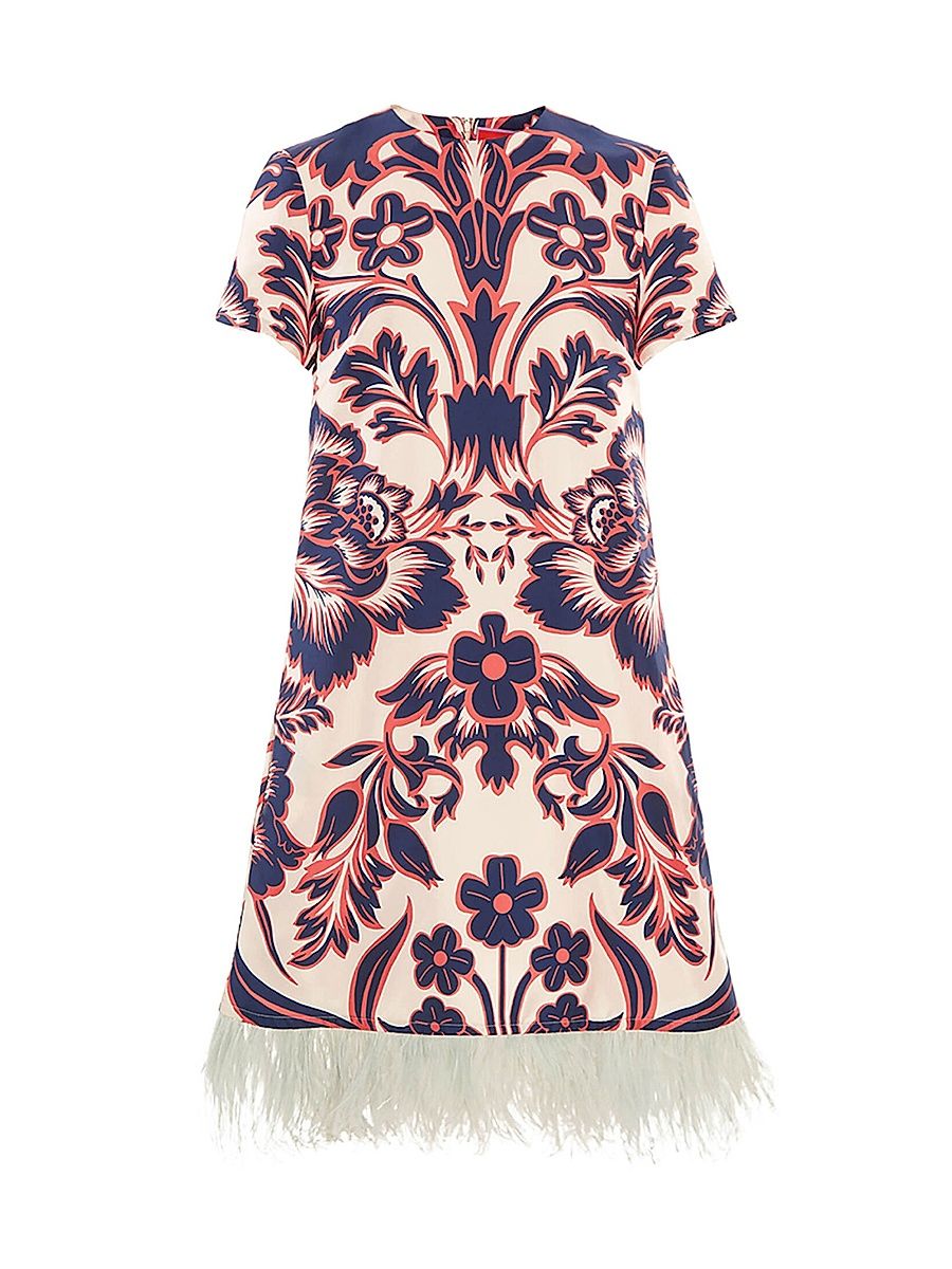 Women's Mini Swing Dress with Feathers - Blue - Size XS