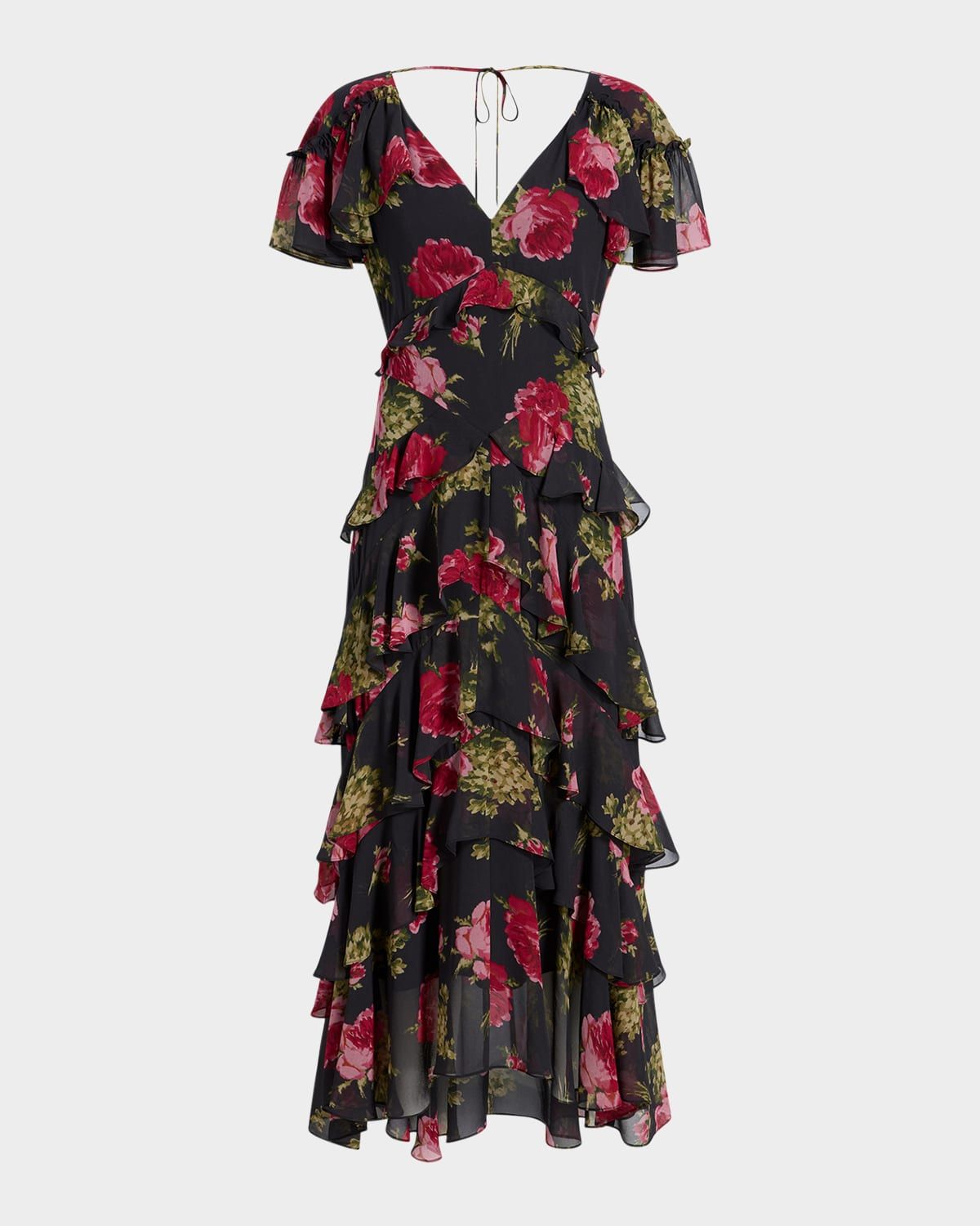 Baroque Roses Tatum Tiered Ruffle Midi Dress