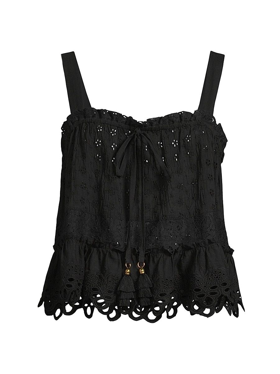 Women's Amina Embroidered Cotton Top - Black - Size Large