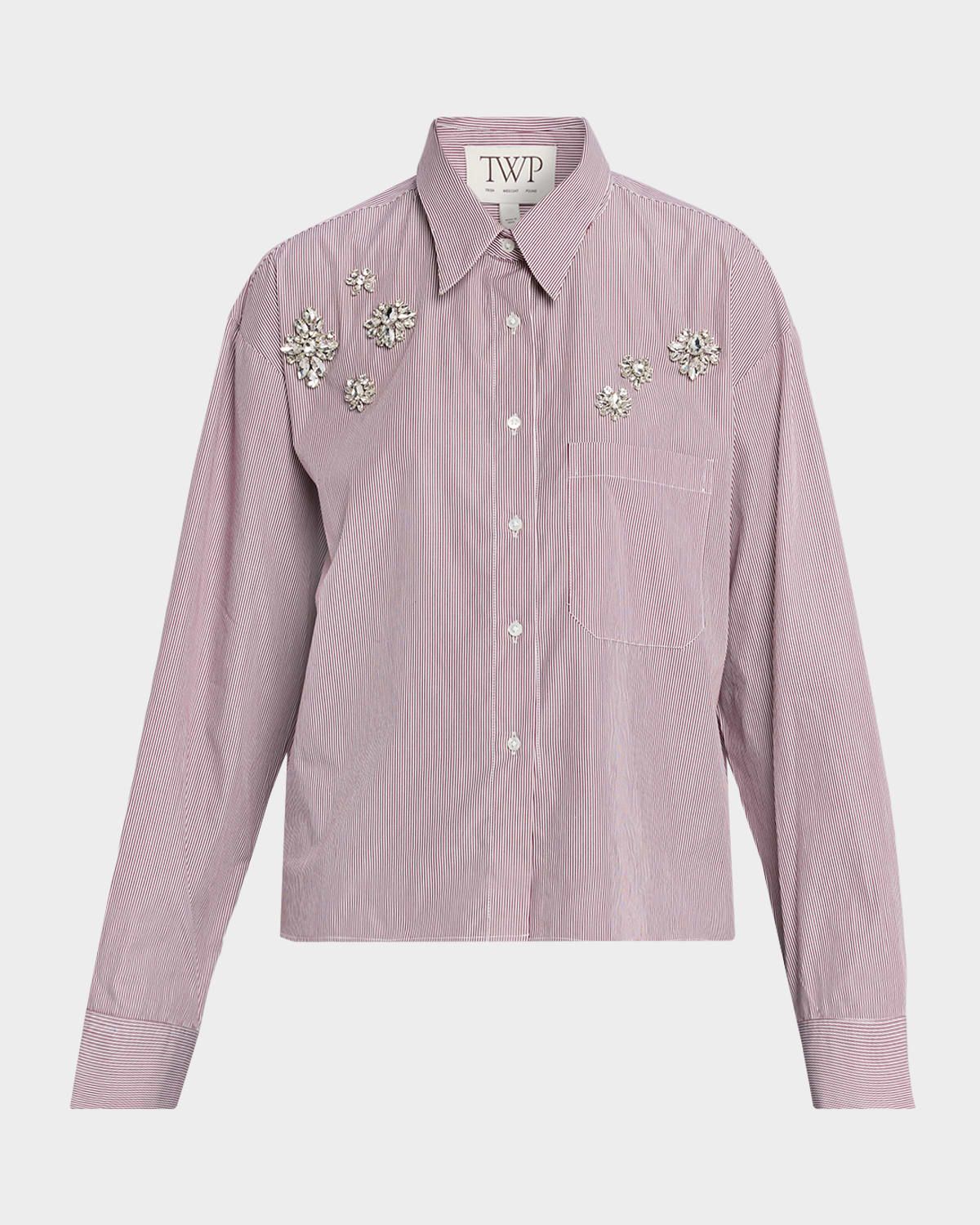 J. D. Shirt in Super Fine Mini Stripe with Crystals