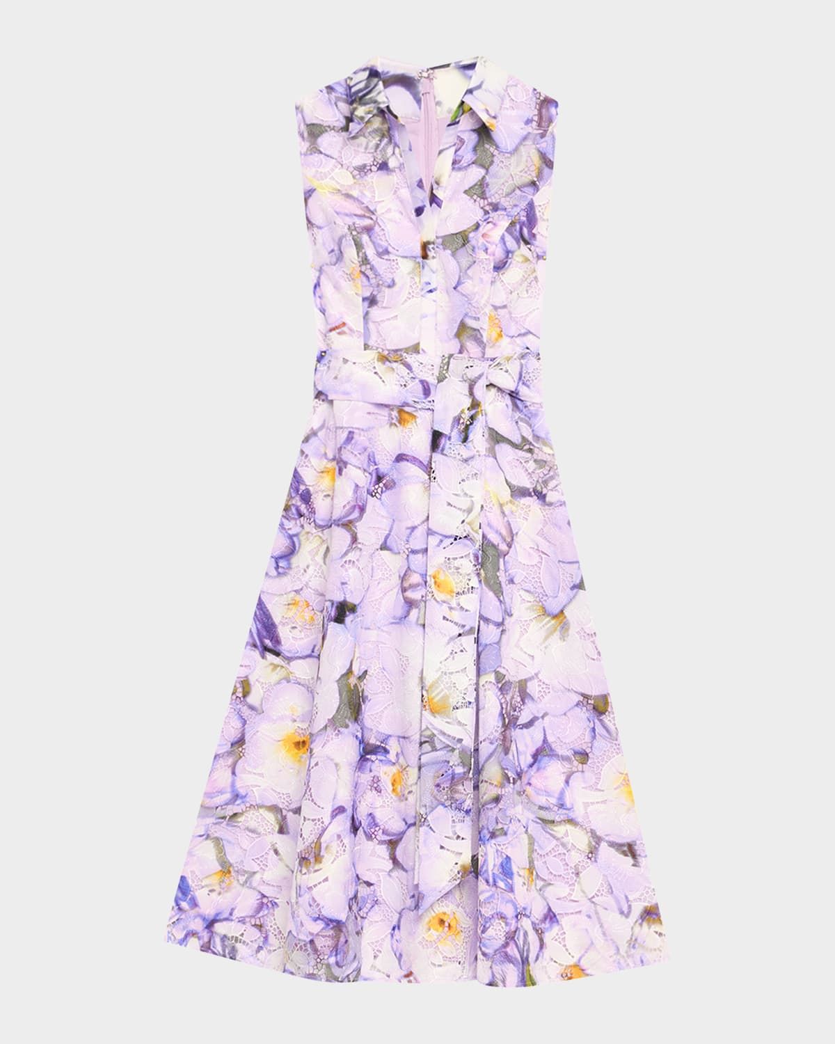 Sleeveless Printed Floral Lace Midi Dress