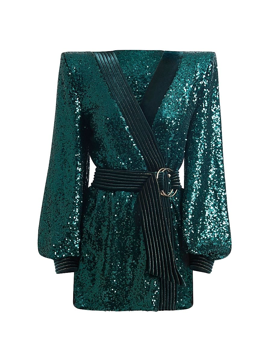 Women's Cala Conta Sequined Wrap Minidress - Emerald - Size 12