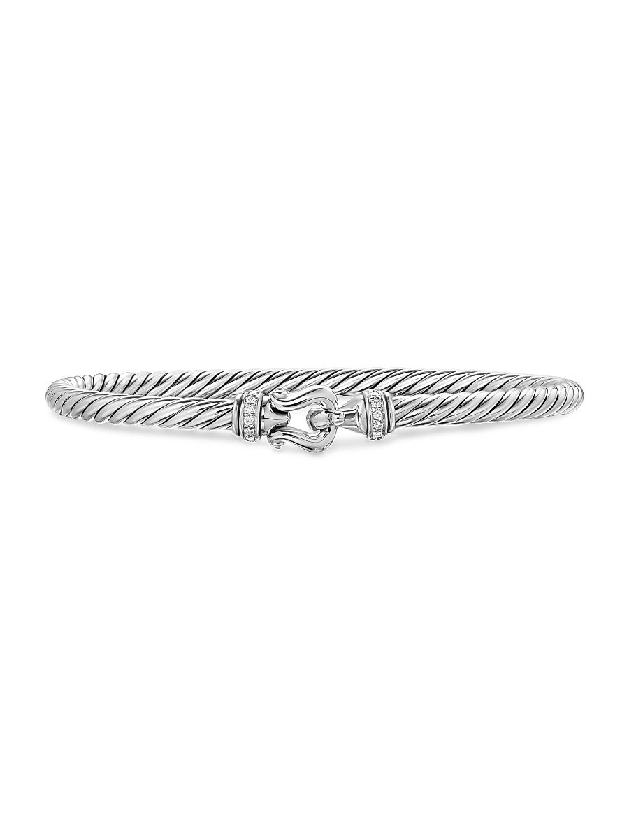 Women's Cable Flex Buckle Bracelet in Sterling Silver - Diamond - Size Medium