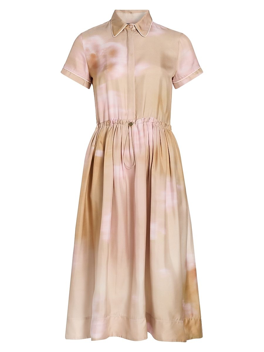 Women's Abstract Flower Silk Shirtdress - Memento Rosae - Size 12