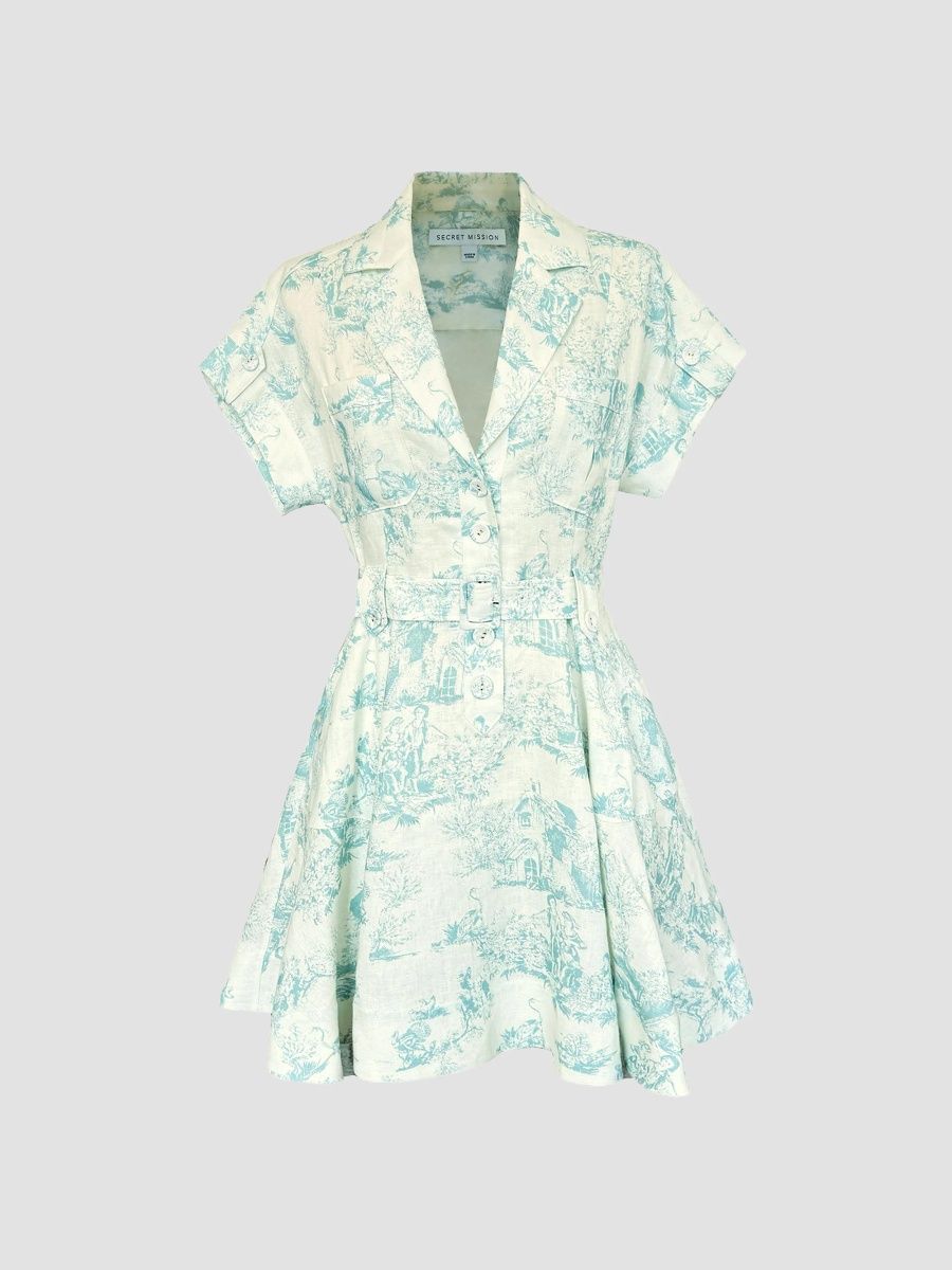 Women's Chelsea Malia Voile Linen Belted Mini-Shirtdress - Weathered Blue - Size Small