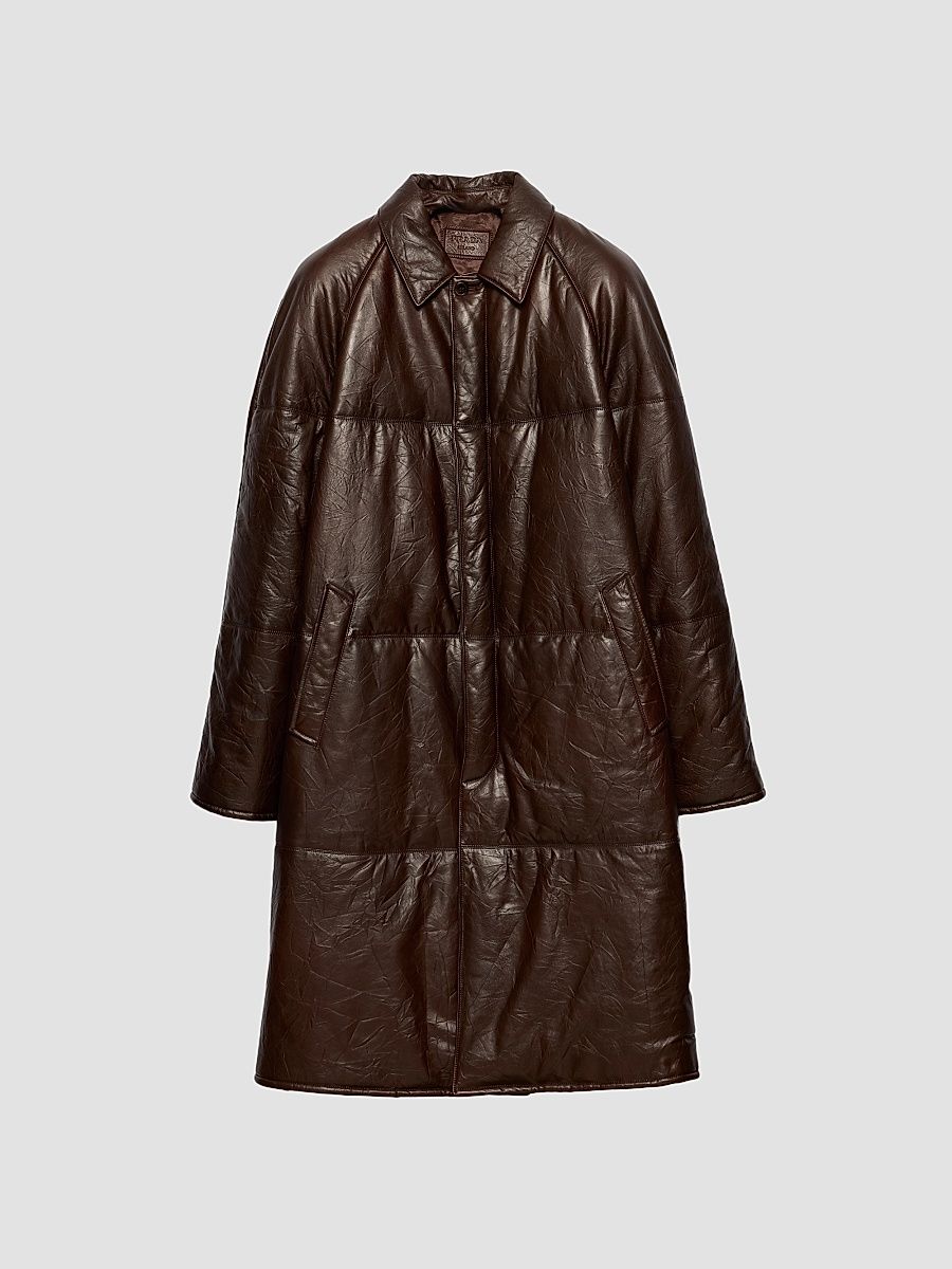 Men's Padded Nappa Leather Coat - Brown - Size 48