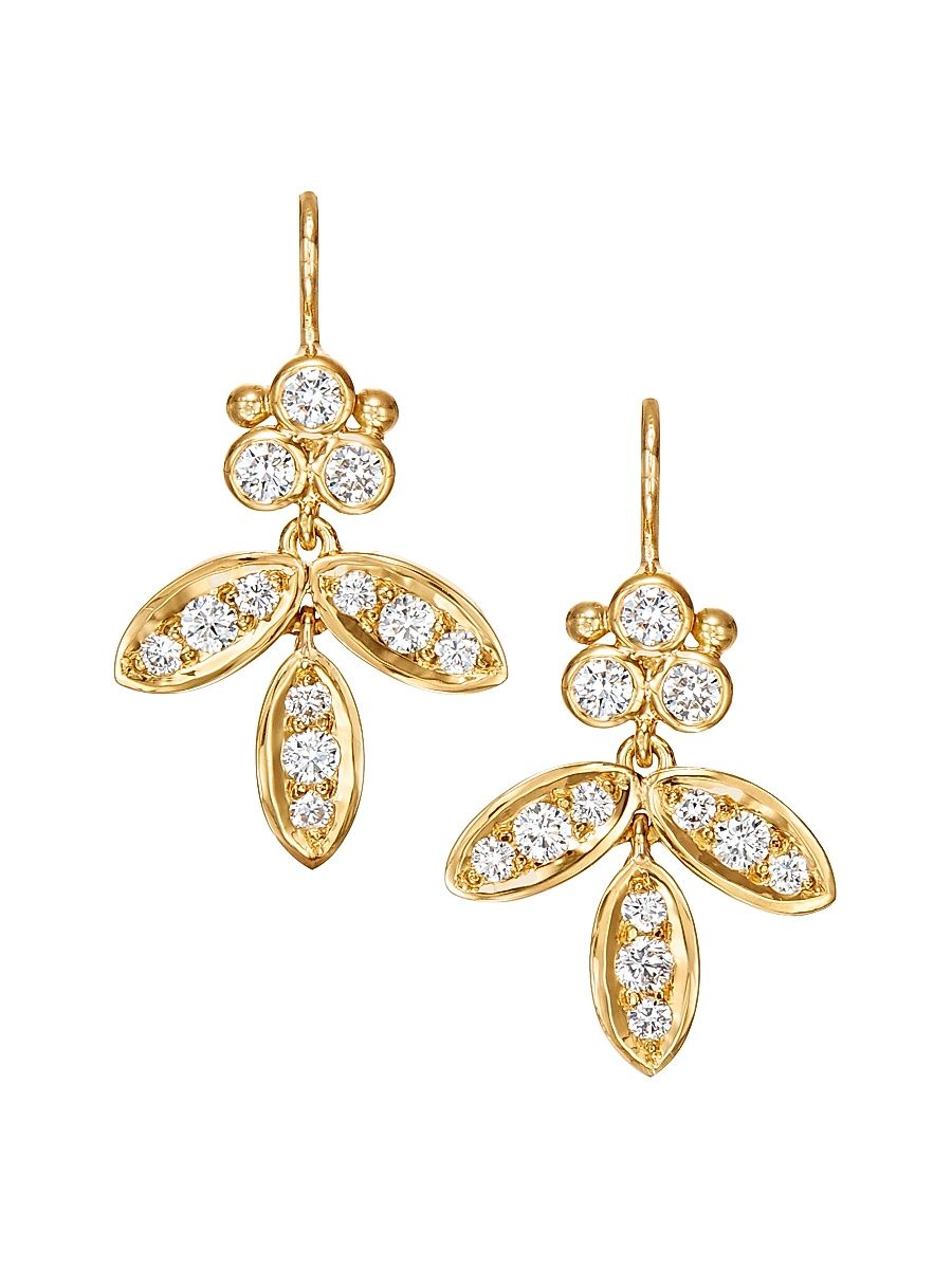 Women's Foglia Diamond & 18K Yellow Gold Earrings - Yellow Gold