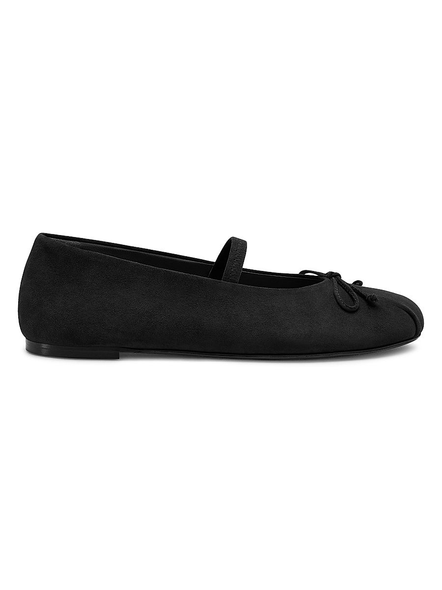 Women's Prima Bow Suede Mary Jane Ballet Flats - Black - Size 9.5