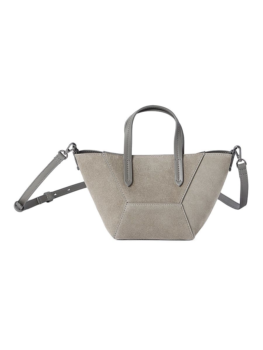 Women's Duo Mini Top Bag in Suede with Monili - Green