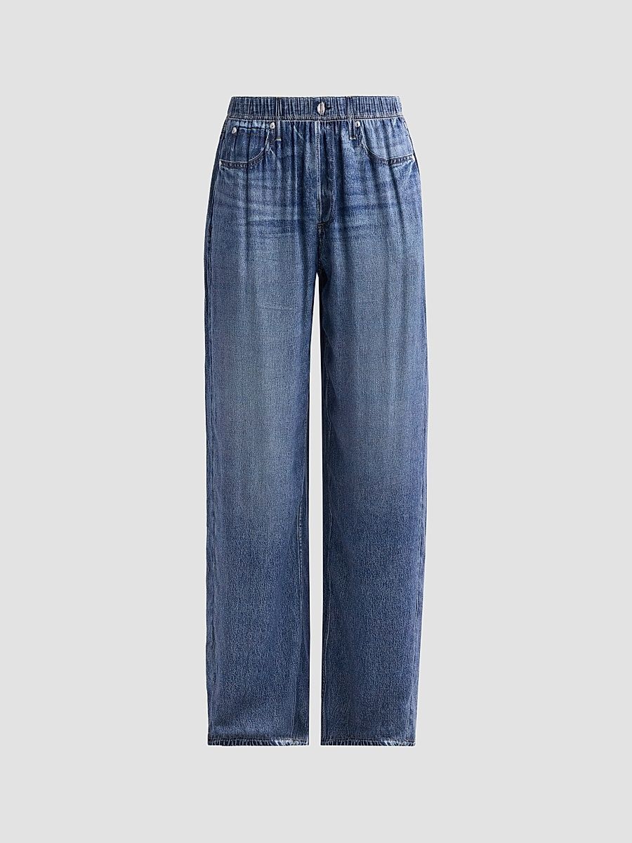 Women's rb Miramar Slink Printed Wide-Leg Pull-On Pants - Lagoon - Size Large