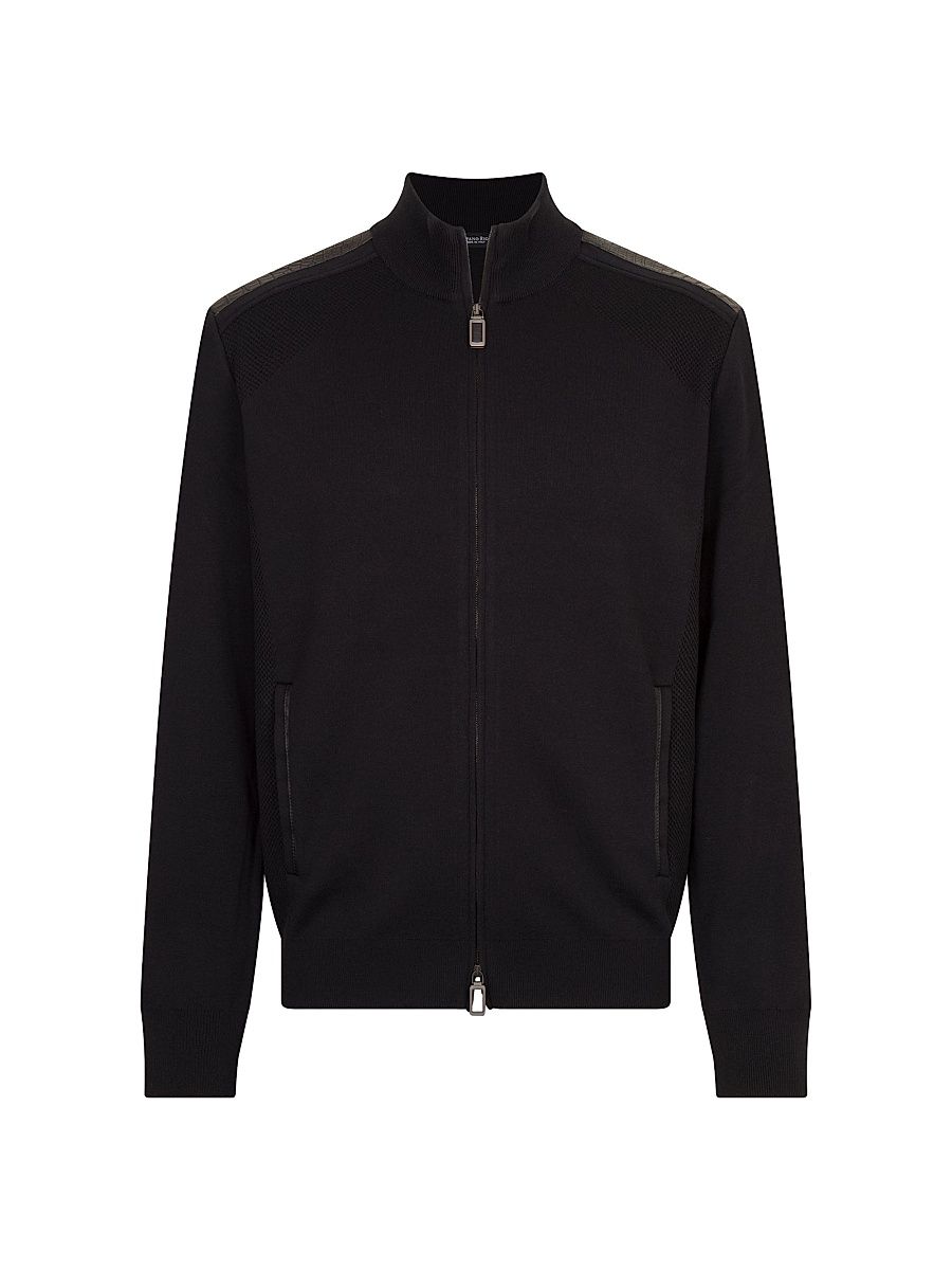 Men's Jogging Blouson Jacket with Croc Details - Black - Size 48