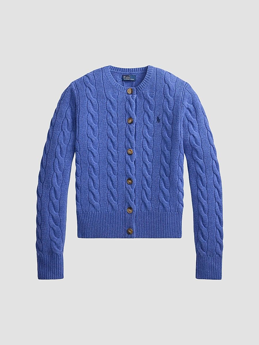 Polo Ralph Lauren Women's Cable-Knit Wool-Cashmere Cardigan - Dockside Blue Heather - Size XS