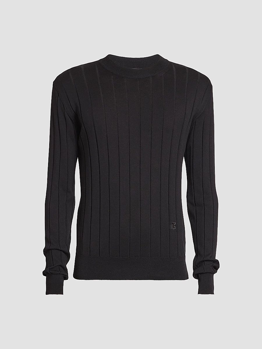 Balmain Men's Logo-Embroidered Silk-Blend Sweater - Noir Blanc - Size XXL