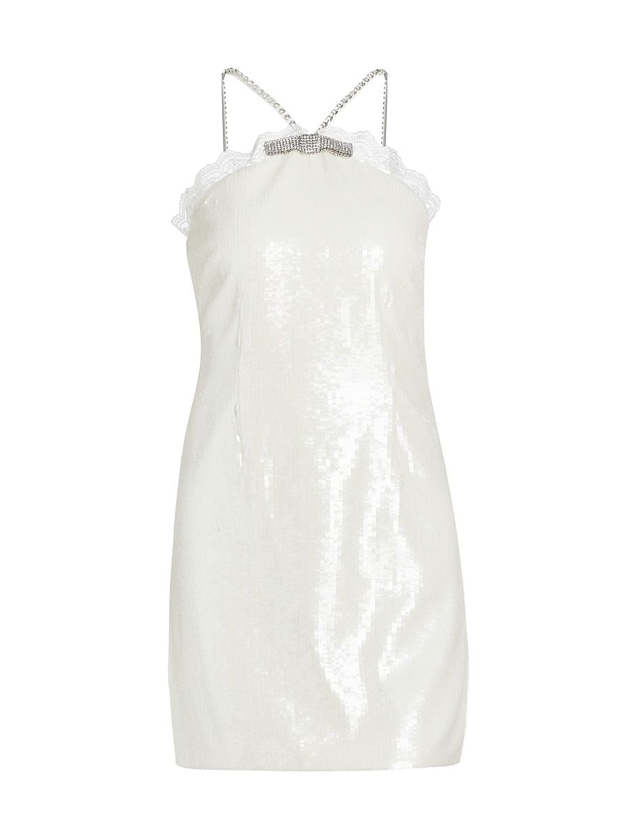 Women's Sequined Halter Minidress - Cream - Size 12