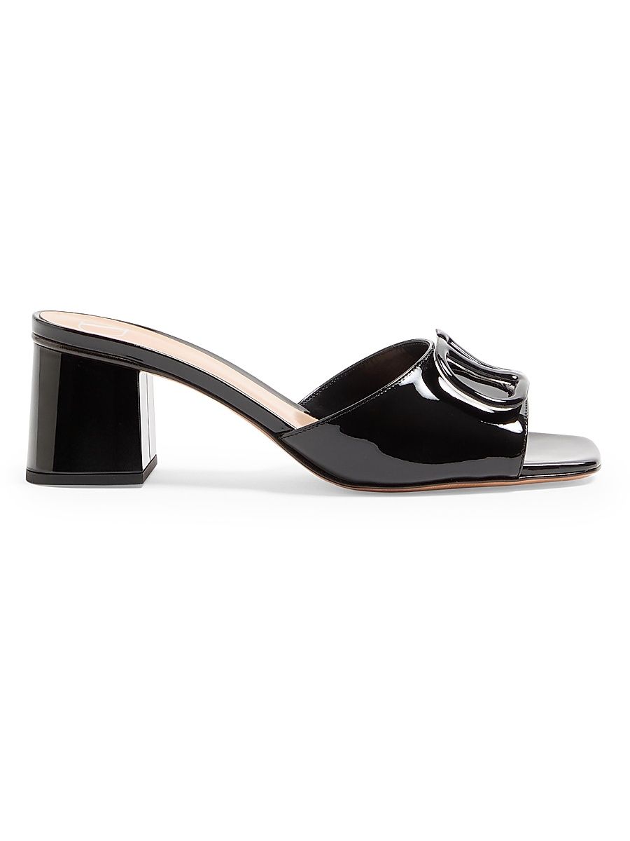 Women's VLogo Signature 60MM Patent Leather Slide Sandals - Black - Size 12