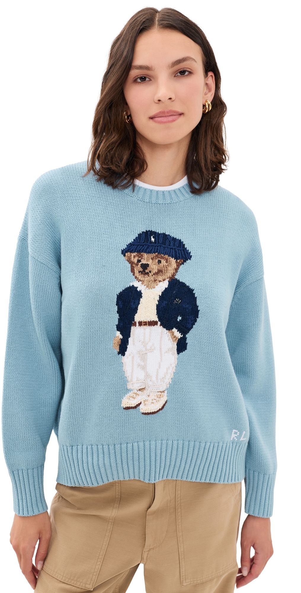 Polo Ralph Lauren Cotton Bear Long Sleeve Crew Neck Pullover Blue Note XXS