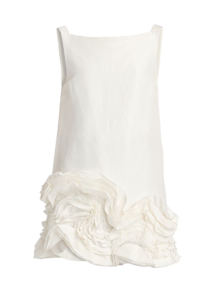 Women's Harris Linen/Silk Ruffled A-Line Minidress - Ivory - Size 12