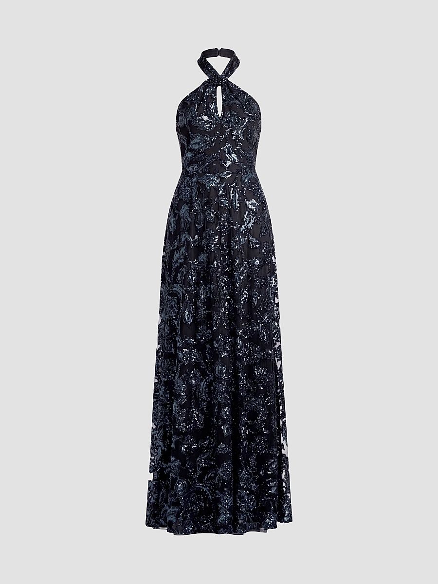 Women's Manon Halterneck Gown - Black Multi - Size Small