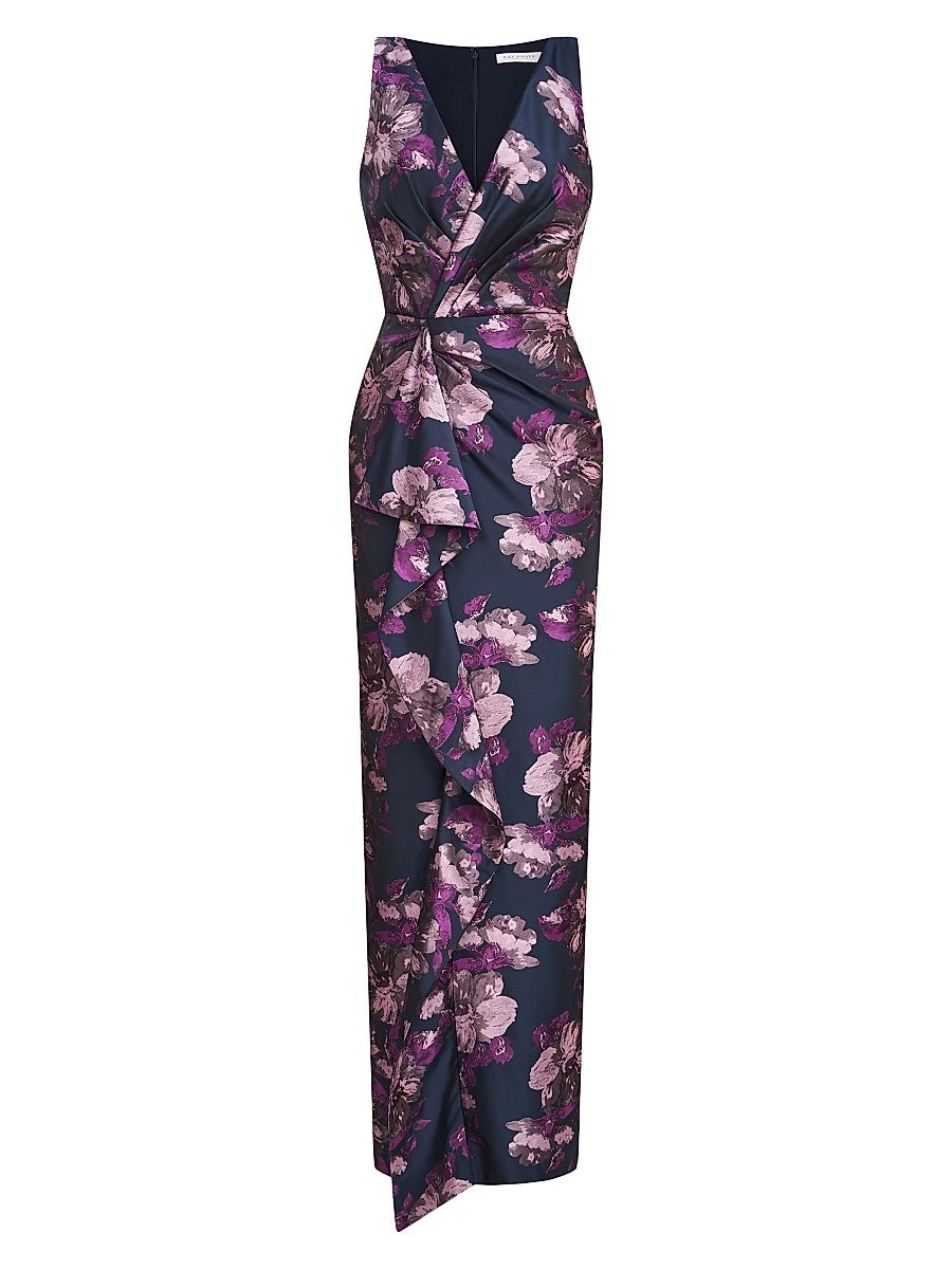 Women's Kennedy Floral Jacquard Draped Gown - Dark Ink Wisteria - Size 4