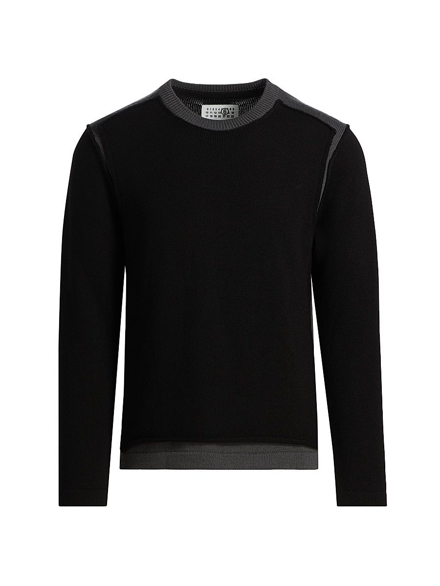 Men's Wool Crewneck Sweater - Black Dark Grey - Size XXL