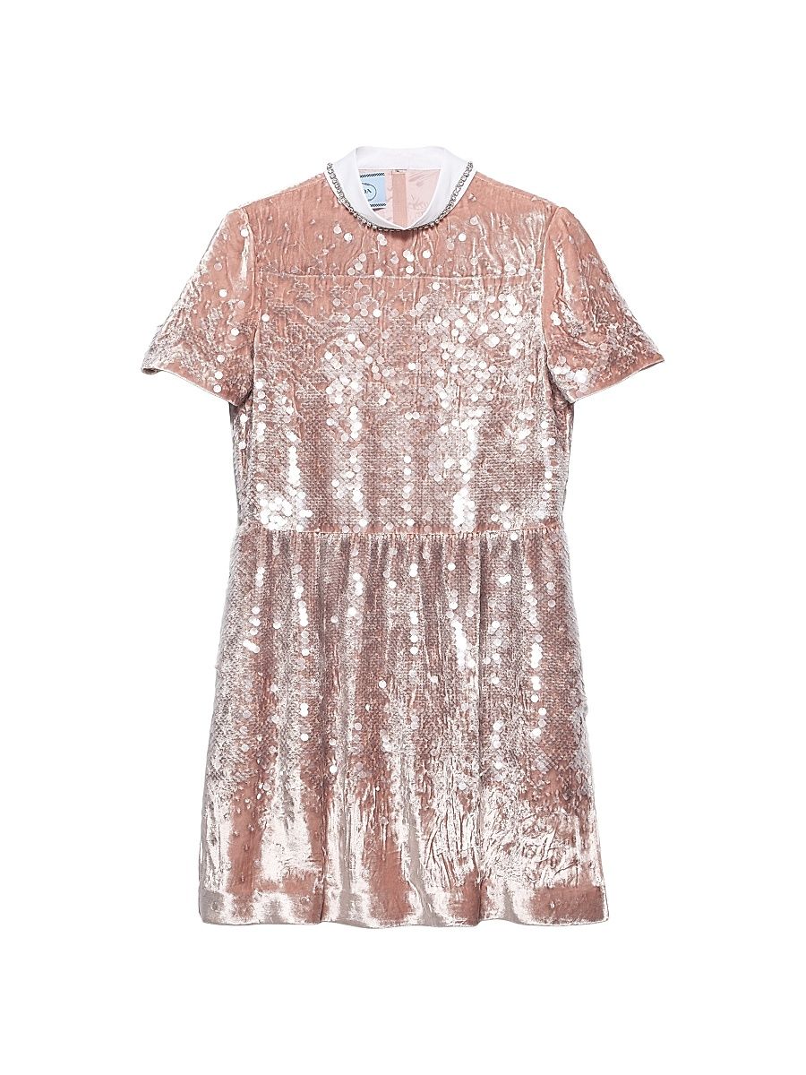 Women's Sequined Velvet Mini-Dress - Pink - Size 6